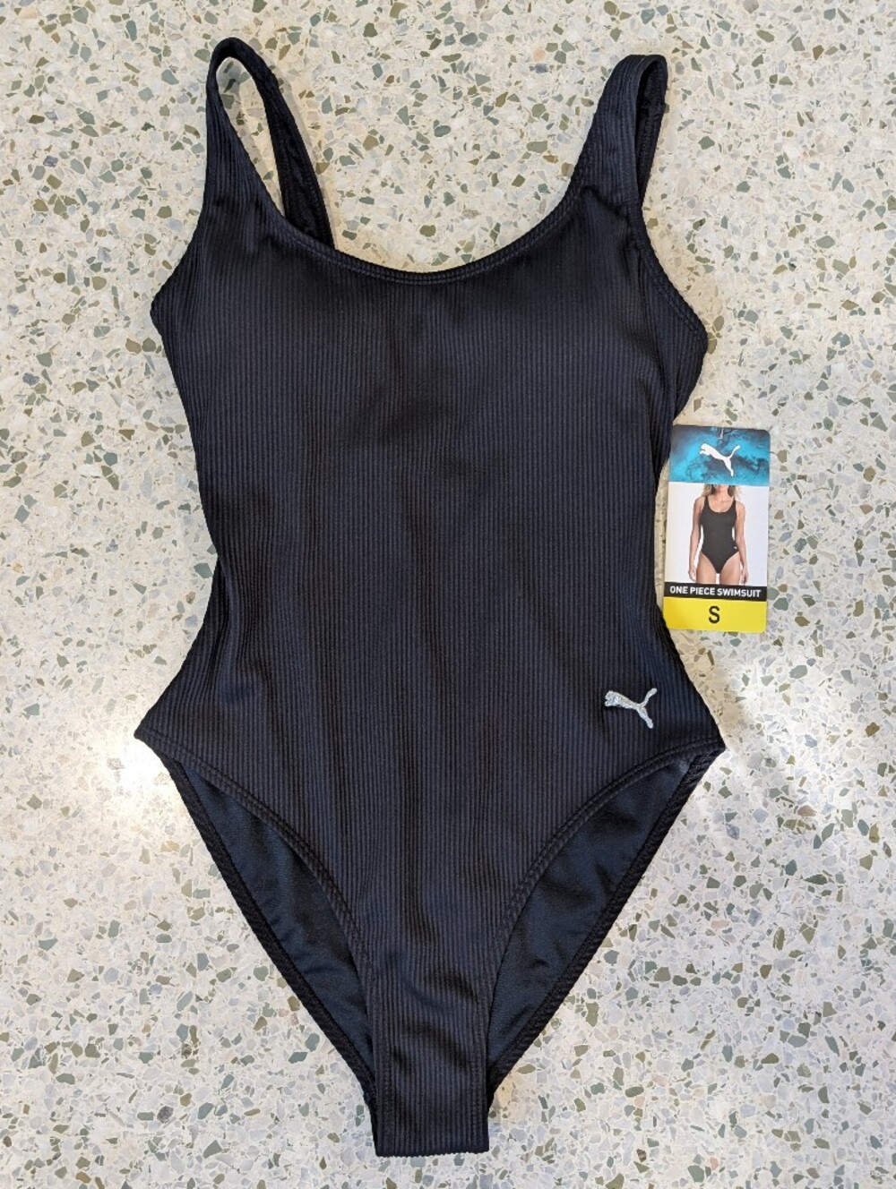 NWT Puma Black Ribbed One-Piece Swimsuit